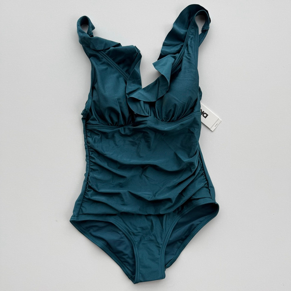 Women's DKNY Teal Ruffle One Piece Swimsuit S - Picture 1 of 9